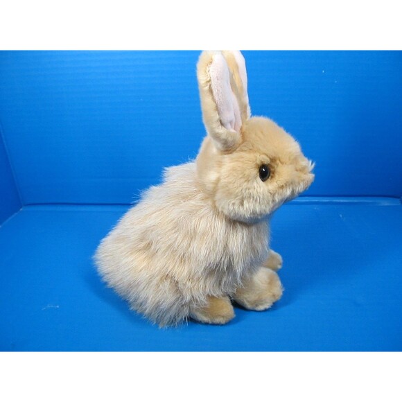 Aurora Purely Luxe Tan Bunny Rabbit Plush Pink Ears Hairy Stuffed Animal 10" - Picture 4 of 8